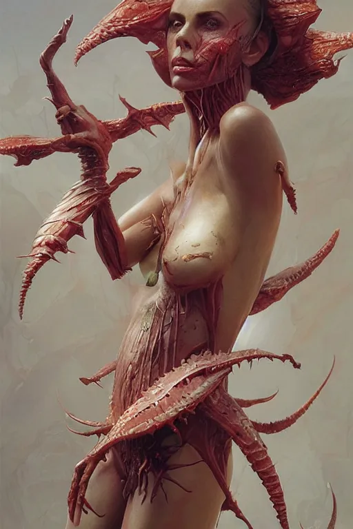 Image similar to Charlize Theron as Venus flytrap, intricate, highly detailed, smooth, artstation, digital illustration by Ruan Jia and Mandy Jurgens and Artgerm and Wayne Barlowe and Greg Rutkowski and Zdislav Beksinski