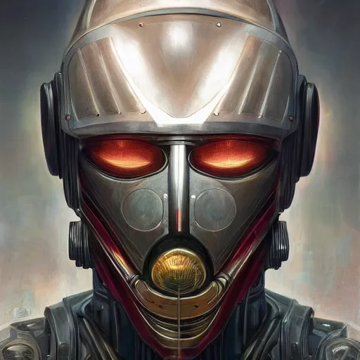 Image similar to low angle shot of a cyberpunk gazmask robot character, intricate, elegant, highly detailed, centered, digital painting, artstation, concept art, smooth, sharp focus, illustration, artgerm, Tomasz Alen Kopera, Peter Mohrbacher, donato giancola, Joseph Christian Leyendecker, WLOP, Boris Vallejo