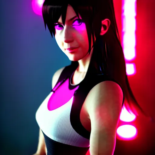 Prompt: tifa lockhart synthwave style volumetric lighting