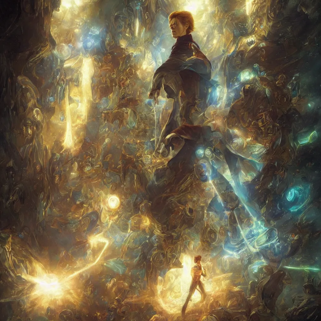 Image similar to david bowie as doctor who, radiant light, caustics, heroic, bright iridescent light, by gaston bussiere, bayard wu, greg rutkowski, maxim verehin