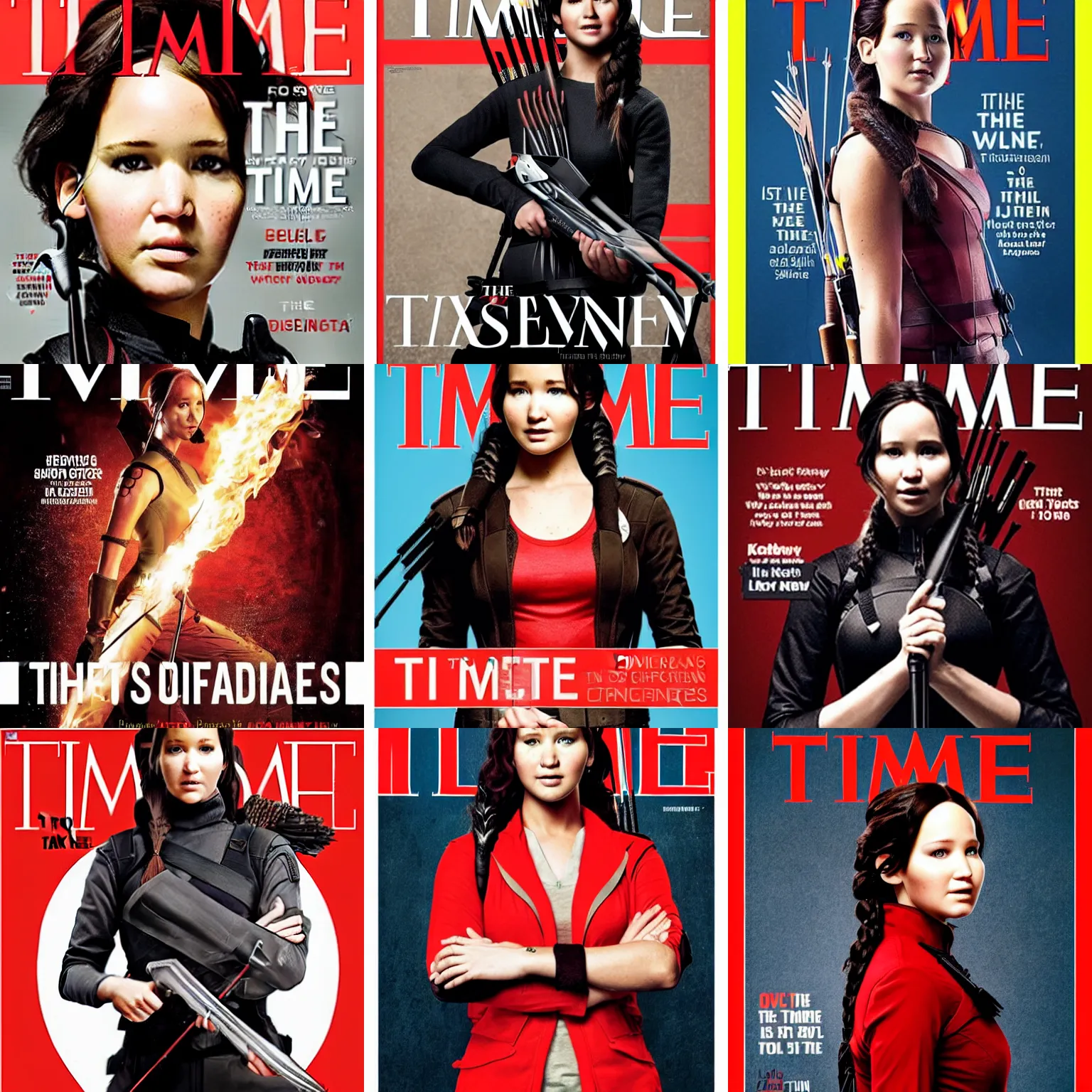 Prompt: Katniss Everdeen on the cover of Time Magazine