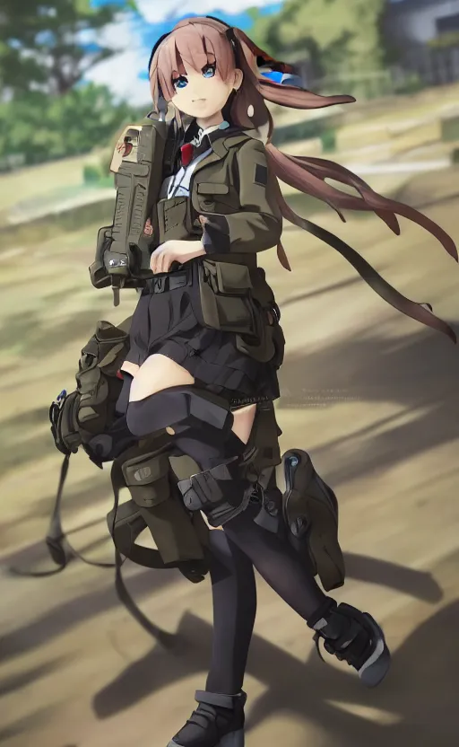Prompt: toy, school uniform, portrait of the action figure of a girl, girls frontline style, anime figure, dirt and smoke background, flight squadron insignia, realistic military gear, 70mm lens, round elements, photo taken by professional photographer, character design by shibafu, trending on facebook, symbology, anime character anatomy, 4k resolution, matte, empty hands, realistic military carrier, forest