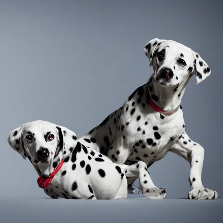 Image similar to vogue photoshoot octane render portrait of 1 0 1 dalmatian with white background, focus bright colorful pastel exotic vintage boutique hotel lounge, very short depth of field, bokeh