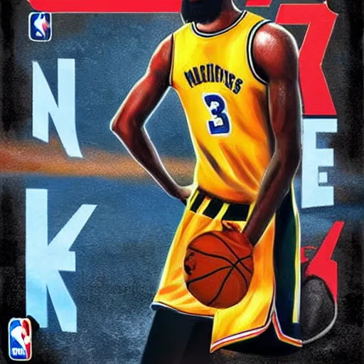 Prompt: nba 2 k video game cover art depicting charles manson shooting free throws, digital painting, digital art