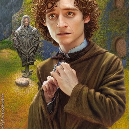 Image similar to the Ringbearer Frodo Baggins by Mark Brooks, Donato Giancola, Victor Nizovtsev, Scarlett Hooft, Graafland, Chris Moore