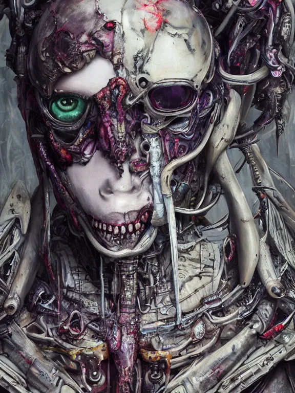 Prompt: portrait art of 8k ultra realistic undead eldritch horror ghost in the shell , detailed intricate ornate armour,decaying, cybernetic, full of colour, cinematic lighting, battered, trending on artstation, 4k, hyperrealistic, focused, extreme details,unreal engine 5, cinematic, masterpiece, art by ayami kojima, giger