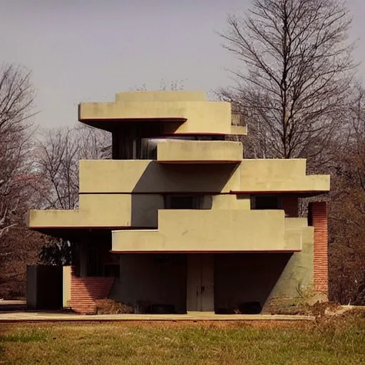 Prompt: “house designed by Frank Lloyd Wright in post-apocalyptic setting”