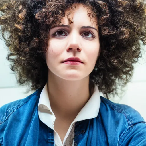 Prompt: close up Portrait of a character in a 90's hotel, curly hair, 4k, nostalgic lighting