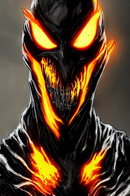 Image similar to ghost rider symbiote, comic strip style, dynamic lighting, fantasy concept art, trending on art station, stunning visuals, creative, cinematic, portrait, ultra detailed