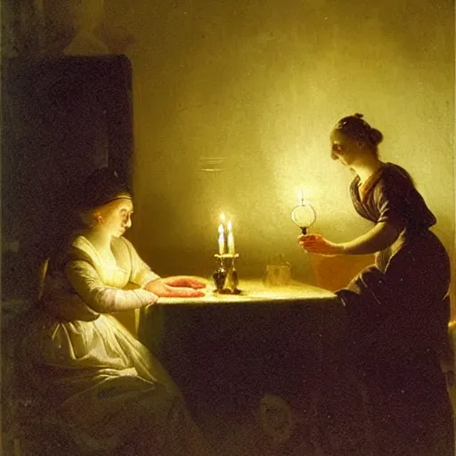 Image similar to The evocative candlelit night scenes of Dutch Romantic painter Petrus van Schendel (1806-1870)