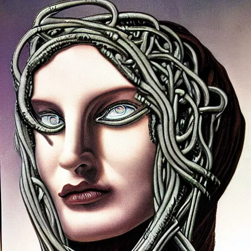 Prompt: Medusa by H.R. Giger. Portrait