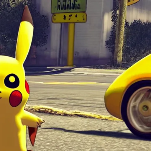 Prompt: pikachu on crack in gta 5