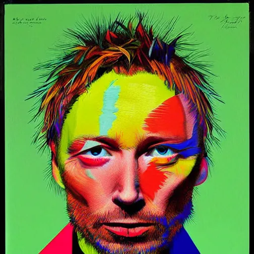 Image similar to cheerful, bright, colorful, sunny, and very detailed portrait of thom yorke, painted by max ernst