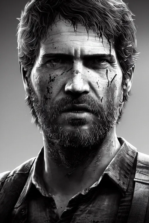 Image similar to ultra realistic facial portrait of joel from the last of us part 2, digital art, character portrait, highly detailed, trending on artstation, lens flare, atmosphere, hyper realistic, cinematic lightning, sharp focus, unreal engine 5, extreme details perfect face, pretty face, fine - face, illustration, 8 k, ultra texture, masterpiece