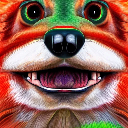 Image similar to zoomorphic a red face wolf, pepe the frog like face, digital painting, ultra sharp, by gary cook