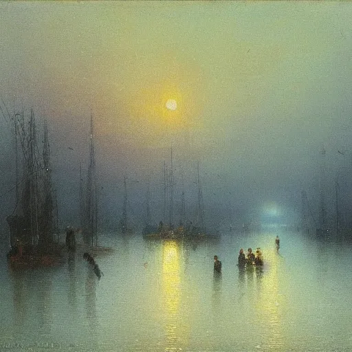 Prompt: New york City, flooded winter, at night, streetlights on, Ivan Aivazovsky