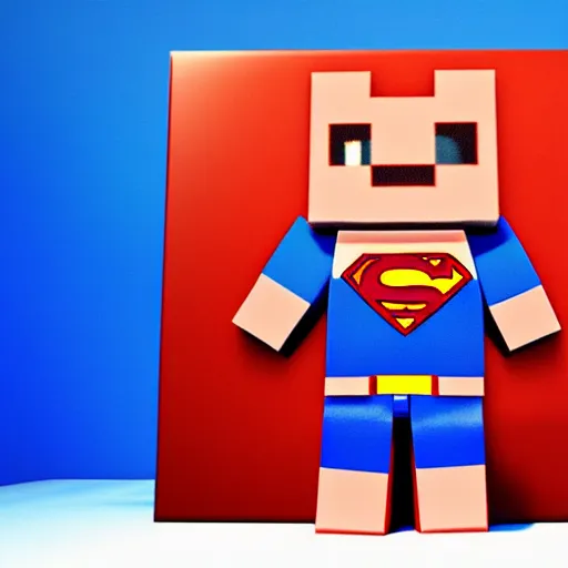 Image similar to cat - superman, hyperrealism, no blur, 4 k resolution, ultra detailed, style of minecraft