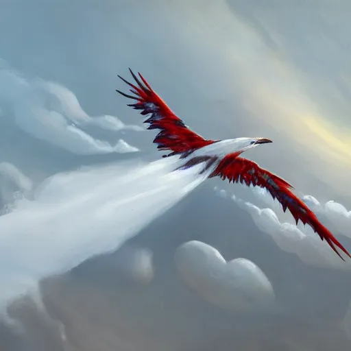 Image similar to Painting of a thunderbird trailing smoke from its wings, artstation, detailed
