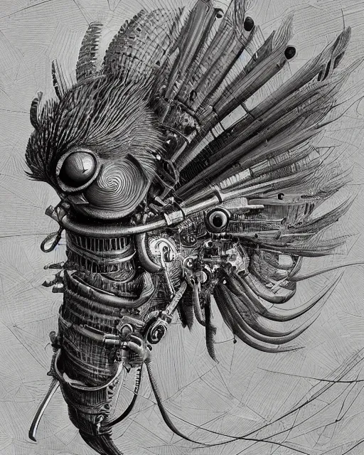 Image similar to digital painting of an angry and ominous mechanical rooster, by wayne barlowe and bob pepper and salvador dali, dieselpunk, highly detailed, intricate, sharp focus, portrait, talons, anatomy, beak, wings