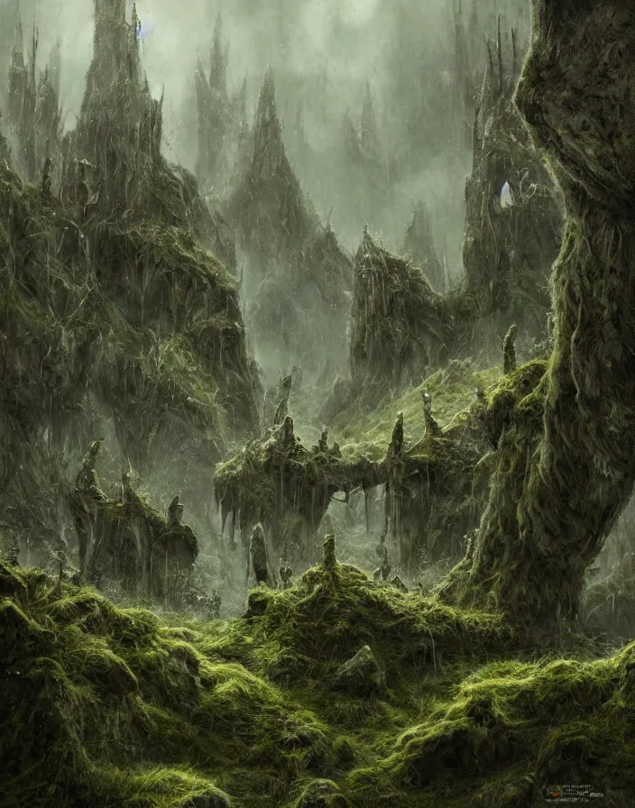 Image similar to atmospheric mossy tundra middle earth fortress, stunning visuals, creative, cinematic, ultra detailed, trending on art station