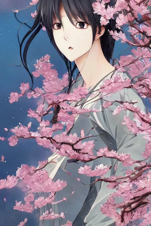 Image similar to anime cottagecore BTS k-pop band, phone wallpaper. intricate, elegant. the background is cherry blossoms !. highly detailed, digital painting, artstation, concept art, smooth, sharp, focus, illustration. . art by artgerm and greg rutkowski and alphonse mucha, in the style of japanese manga