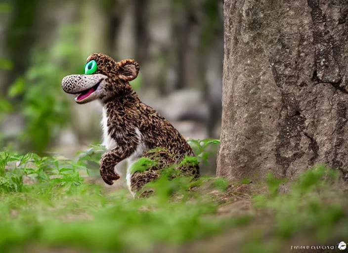 Image similar to wildlife photo of real life yoshi in the wild, 8 k, 8 5 mm f 5. 6