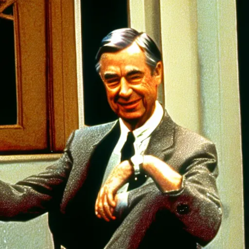 Image similar to film still of mr rogers as neo in the matrix