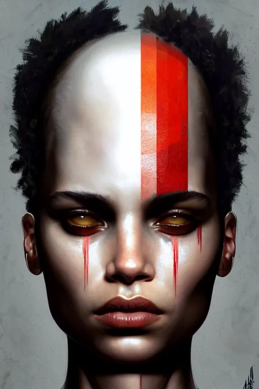 Image similar to symmetry!! portrait of zoe kravitz in the style of god of war, machine parts embedded into face, intricate, elegant, highly detailed, digital painting, artstation, concept art, smooth, sharp focus, illustration, art by artgerm and greg rutkowski and alphonse mucha, 8 k