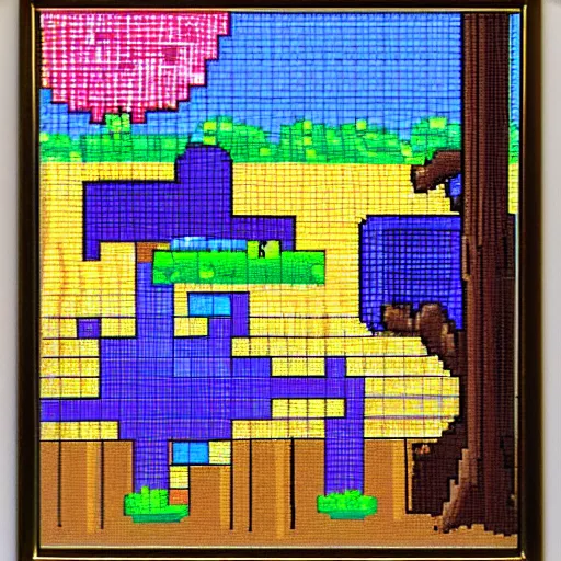 Image similar to An art gallery full of pixel paintings, pixelart