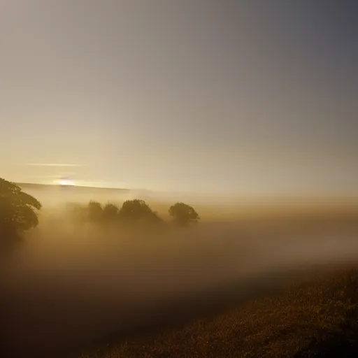 Image similar to digital steam, far away sunrise, very low contrast, very low saturation, gradient