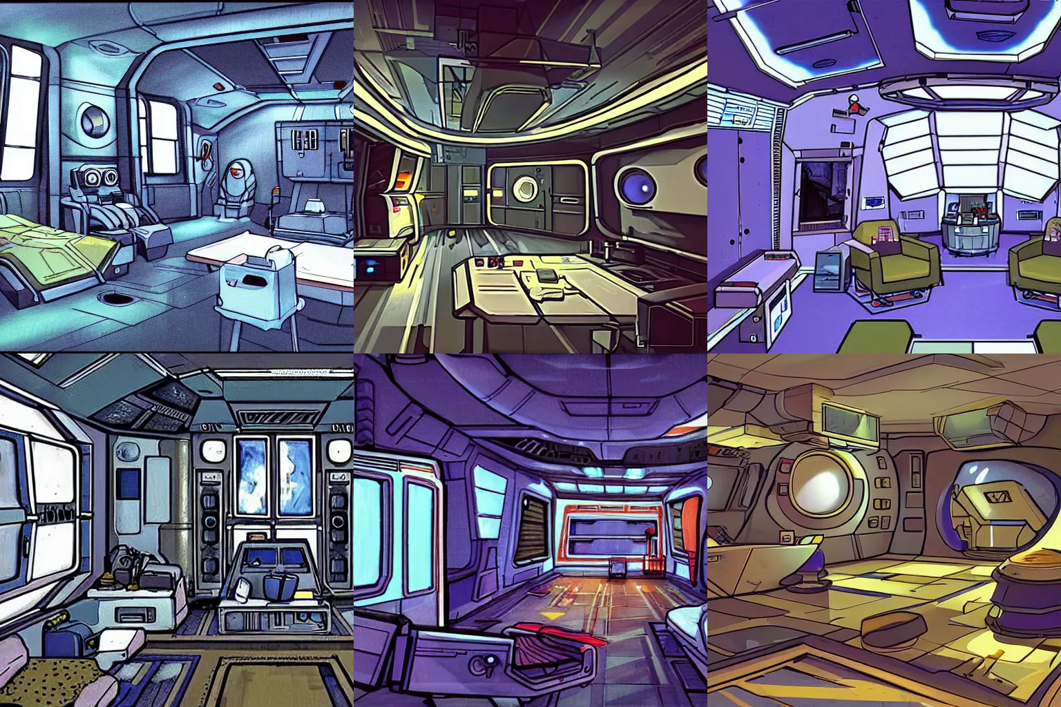 Prompt: Concept art of inside an officer's living quarters on a spaceship, from a space themed Serria point and click 2D graphic adventure game, made in 1999, high quality graphics