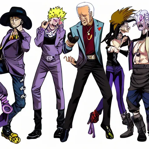 Prompt: biden as jojos bizzare adventure character, anime, concept art, featured on artstation