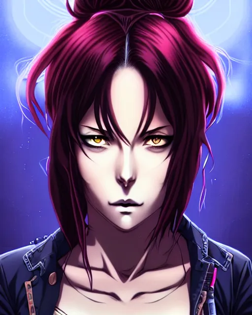 Image similar to a portrait of revy from black lagoon manga, symmetrical eyes, symmetrical face, art by lois van baarle and loish and ross tran and rossdraws and sam yang and samdoesarts and artgerm, digital art, highly detailed, intricate, sharp focus, trending on artstation hq, deviantart, unreal engine 5, 4 k uhd image