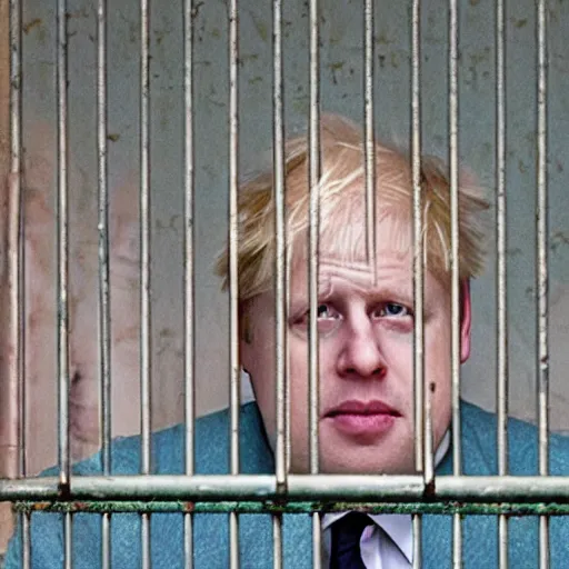 Image similar to scene from the green mile of boris johnson behind bars, photorealistic, highly detailed 8 k