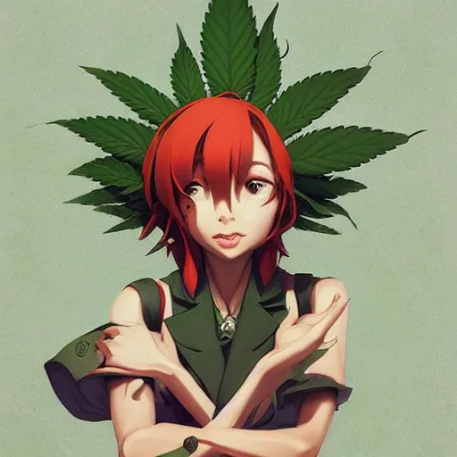 Image similar to cannabis leaf cartoon character, digital art, fun, eun by jesper ejsing, greg rutkowski, katsuhiro otomo, krenz cushart, shigenori soejima, rossdraws, rule of thirds