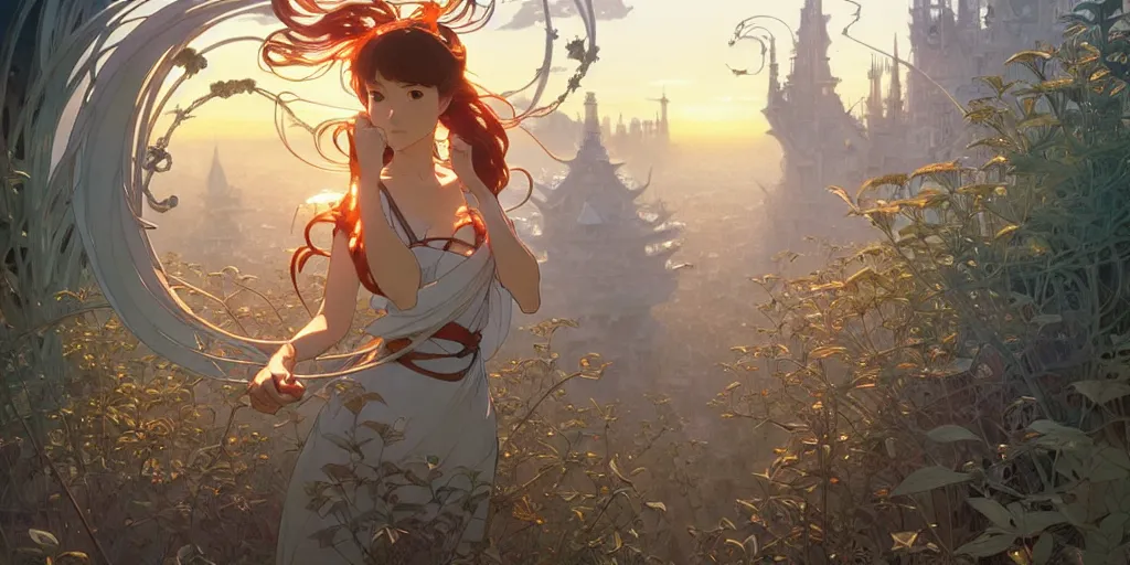 Image similar to twist your tiny lies into the spoon, spinning a web with your metallurgy. by hayao miyazaki and rossdraws and artgerm and greg rutkowski and alphonse mucha and studio ghibli. high quality, stunning, intricate detailed environment. 8 k