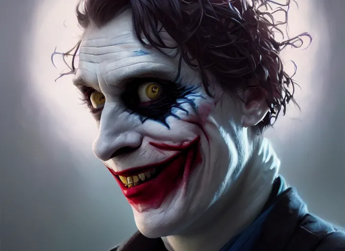 Prompt: highly detailed portrait of mark hamil as the joker, in batman, stephen bliss, unreal engine, fantasy art by greg rutkowski, loish, rhads, ferdinand knab, makoto shinkai and lois van baarle, ilya kuvshinov, rossdraws, tom bagshaw, global illumination, radiant light, detailed and intricate environment