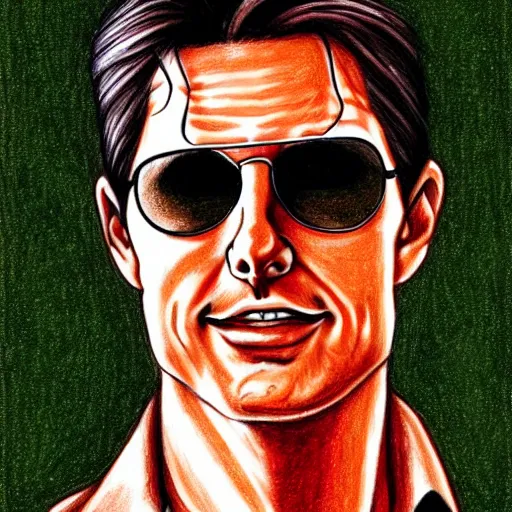 Image similar to a portrait drawing of Tom Cruise drawn by Robert Crumb