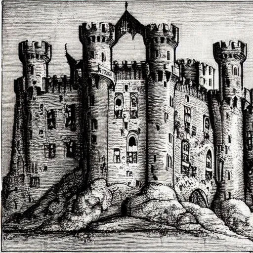 Image similar to drawing of a castle made of lace!!!, by albrecht durer