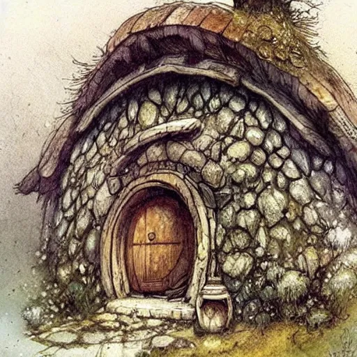 Image similar to hobbit house. muted colors. by Jean-Baptiste Monge !!!!!!!!!!!!!!!!!