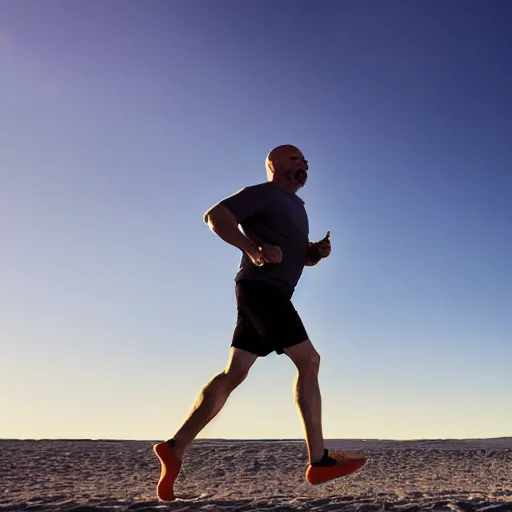 Image similar to Walter White running on the beach, artistic, 8k, cinematic