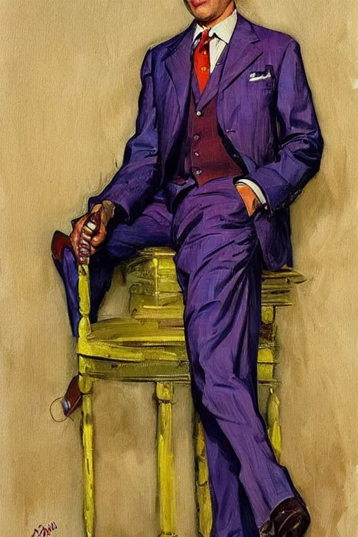 Image similar to saul goodman in colorful suit, painting by jc leyendecker!!, angular, brush strokes, painterly, vintage, crisp