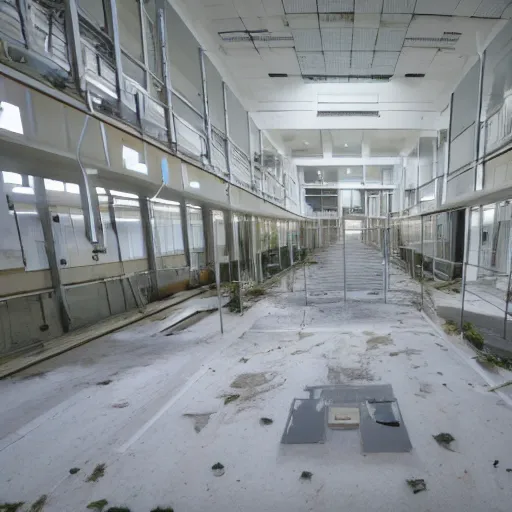 Prompt: photo of a modern but abandoned research facility