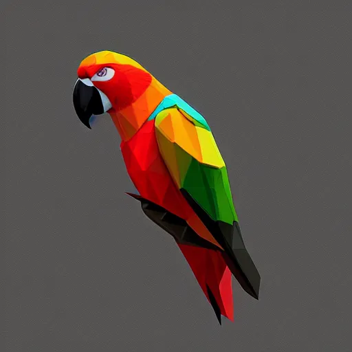 Prompt: a geometric, low poly parrot by mark li, digital art