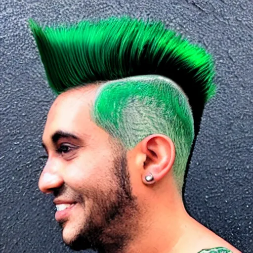 Image similar to photo of chuckchi man with green mohawk hair