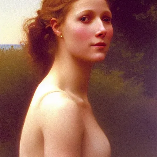 Prompt: Painting of Gwyneth Paltrow as Rose from Titanic. Art by william adolphe bouguereau. During golden hour. Extremely detailed. Beautiful. 4K. Award winning.
