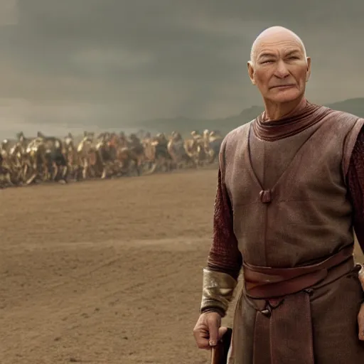 Image similar to patrick stewart in ben hur, 4 k hd film still