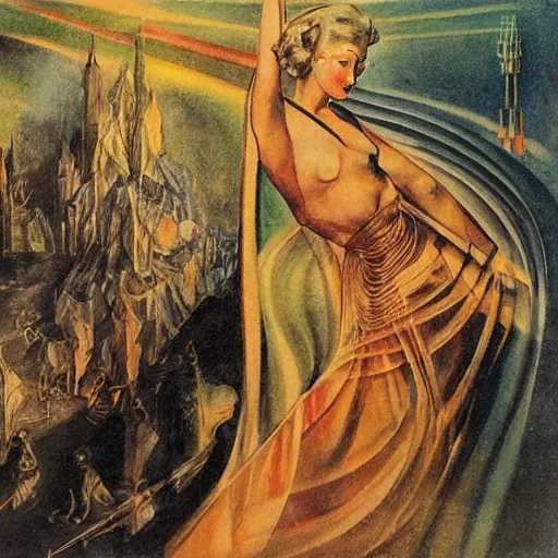 Prompt: 1 9 5 0 s orchestral music album art, art deco, by alan lee and albrecht durer