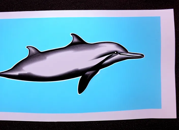 Image similar to professional 1980s airbrush illustration of a dolphin wearing a powdered wig