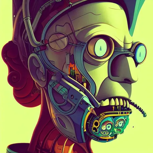 Image similar to akah 0 c 0 k futurama cyberpunk portrait by gaston bussierre and charles vess and james jean and erik jones and rhads, inspired by rick and morty, huge scale, beautiful fine face features, intricate high details, sharp, ultradetailed